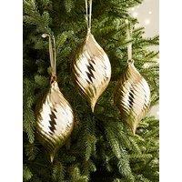 Very Home Set Of 3 Gold Ribbed Glass Christmas Tree Baubles