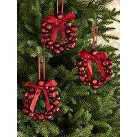 Very Home Set Of 3 Red Bell Wreath Christmas Tree Ornaments