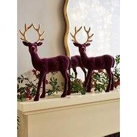 Very Home Set 2 Flocked Stag Christmas Decorations