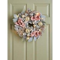 Very Home Winter Rose Lit Christmas Wreath