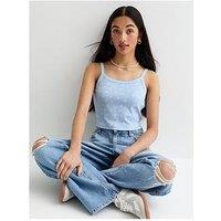 New Look 915 Girls Blue Ditsy Floral Ribbed Cami