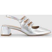 Office Slingback Double Strap Mary Jane Block Heel - Silver