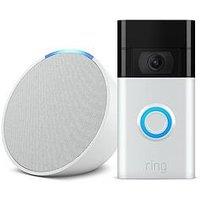 Ring Video Doorbell Satin Nickel & Echo Pop White