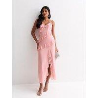 New Look Pink Ruffle-Trim Strappy Midi Dress