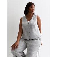 New Look Curves Light Grey Stripe Waistcoat