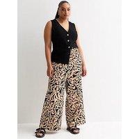 New Look Curves Brown Print Wide Leg Trousers