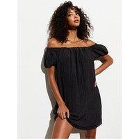 New Look Black Crinkle Bardot Mini Dress