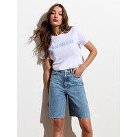 New Look Bright Blue Denim Raw Hem Bermuda Shorts