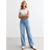 New Look Patch Pocket Wide Leg Jeans - Blue