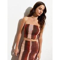 New Look Burgundy Ombr£ Stripe Mesh Bandeau Crop Top