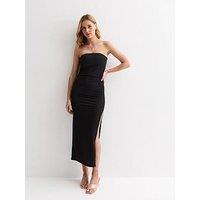 New Look Ribbed Bandeau Midi Dress - Black