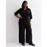 New Look Curves Black Drawstring Waist Wide Leg Jumpsuit