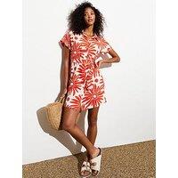 New Look Red Tropical Print Belted Mini Shirt Dress