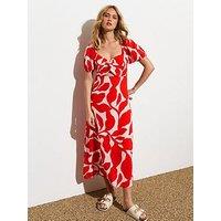 New Look Red Leaf Print Twist Cut Out Front Midi Dress