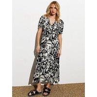 New Look Abstract Print Midi Dress - White/Black