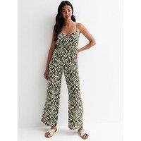 New Look Green Abstract Print Strappy Belted Jumpsuit