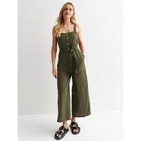 New Look Square-Neck Cotton Jumpsuit - Khaki