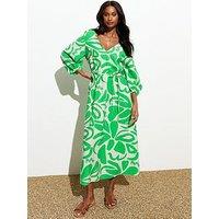 New Look Green Abstract Floral Print Midi Dress