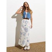 New Look Cream Pattern Split Hem Midi Skirt