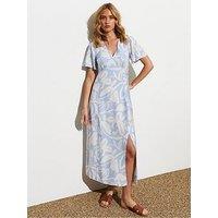 New Look Pale Blue Abstract Print Slit Midi Tea Dress