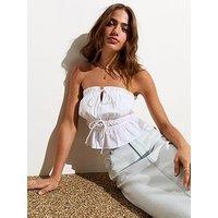 New Look White Cotton Ruched Tie Front Bandeau Top