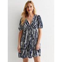 New Look Blue Tie Dye Print Frill Smock Mini Dress