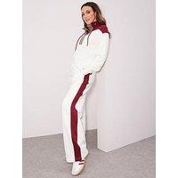 Michelle Keegan Co-Ord Tracksuit Contrast Trim Wide Leg Joggers - White/Burgundy