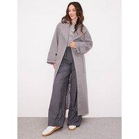Michelle Keegan Premium Wool Blend Belted Slightly Oversized Tab Cuff Coat - Grey