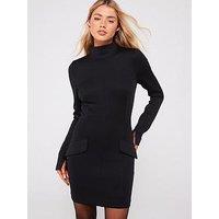 V By Very High Neck Long Sleeve Structured Mini Dress - Black