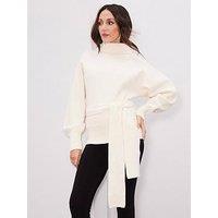 Michelle Keegan Premium Wool Blend Knitted Belted Jumper - Cream