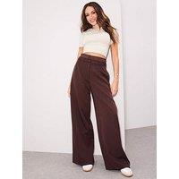 Michelle Keegan Waistband Detail Wide Leg Trousers - Brown