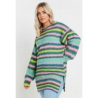 Yours Curve Multi Colour Stripe Jumper - Blue