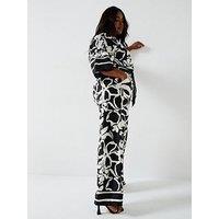 Ax Paris Curve Black And White Abstract Printed Trousers