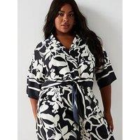 Ax Paris Curve Black And White Abstract Printed Tie Waist Top