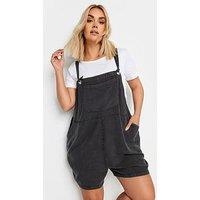 Yours Curve Dungaree Short Chambray Washed Black