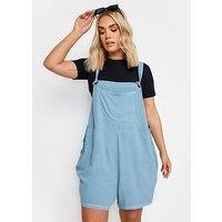 Yours Curve Dungaree Short Chambray Blue