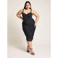 Yours Curve Mesh Gathered Skirt - Black