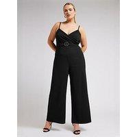 Yours Curve Buckle Wrap Jumpsuit - Black