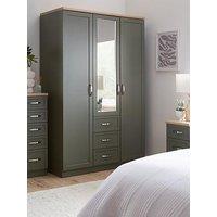 Very Home Camberley 3 Door, 3 Drawer Mirrored Wardrobe - Green