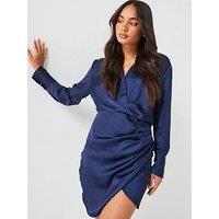 V By Very Satin Wrap Mini Dress - Navy