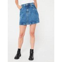 Hugo Gebisi All Over Logo Denim Mini Skirt - Blue