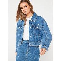 Hugo Gisolia All Over Logo Denim Jacket - Blue