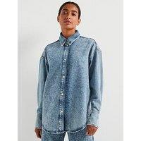 Boss Embellished Distressed Denim Shirt - Blue