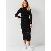 Hugo Nomy Logo Mesh Jersey Midi Dress - Black