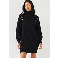 Hugo Sorrenio Polo Neck Zip Sleeve Mini Dress - Black
