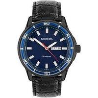 Sekonda Midnight Black Leather Strap Analogue Watch