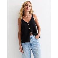 New Look Button-Through Cami Top - Black