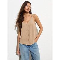 New Look Button-Through Cami Top - Light Brown