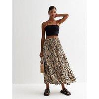 New Look Brown Abstract Print Textured Tiered Midi Skirt