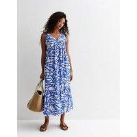 New Look Blue Abstract Print Tiered Midi Dress